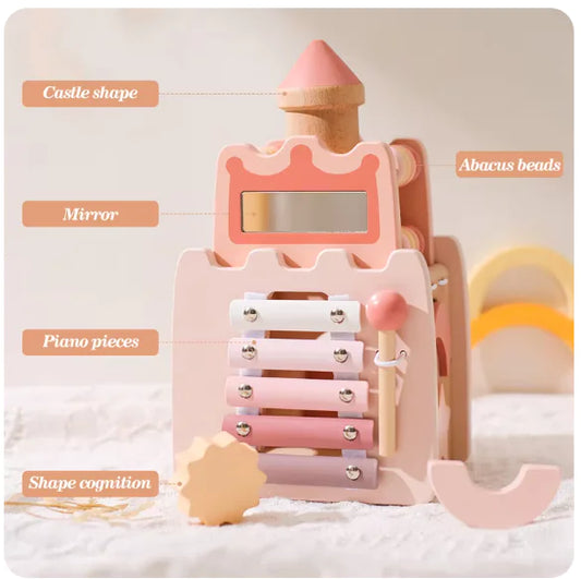 Montessori Wooden Castle Pink House Blocks Baby Puzzle Game Early Education Props Multifunctional Toy Baby Gifts